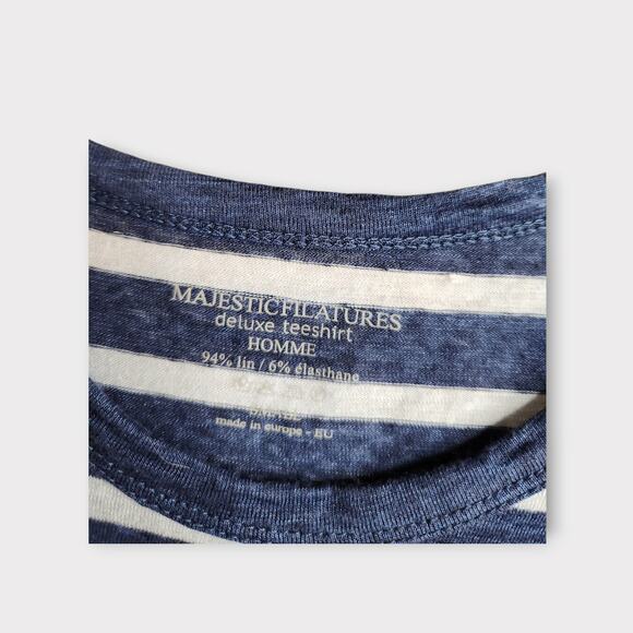 NEW Majestic Filatures Womens Blue White Stripe Deluxe Linen Tee Sm Soft Touch - Picture 3 of 8